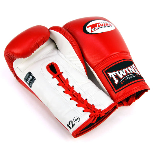Twins Special BGLL1 Lace-up Boxing Gloves - Red-White