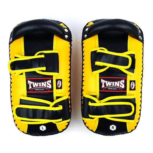Twins Special KPL10 Curved Leather Thai Kick Pads - Yellow-Black