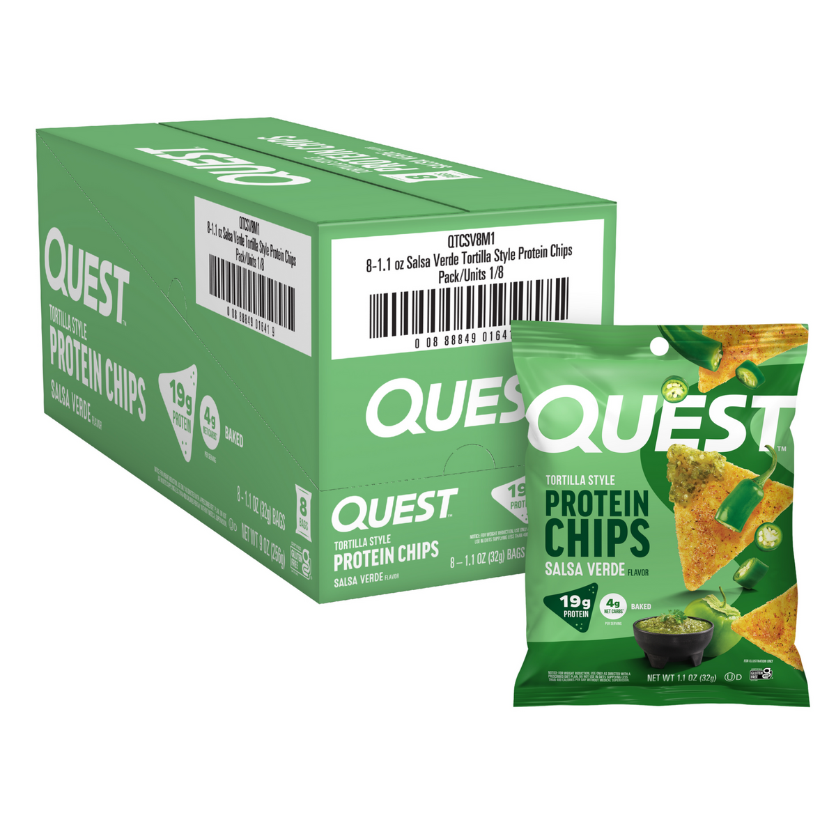 Quest Protein Chips — Case of 8 × 32g – Salsa Verde