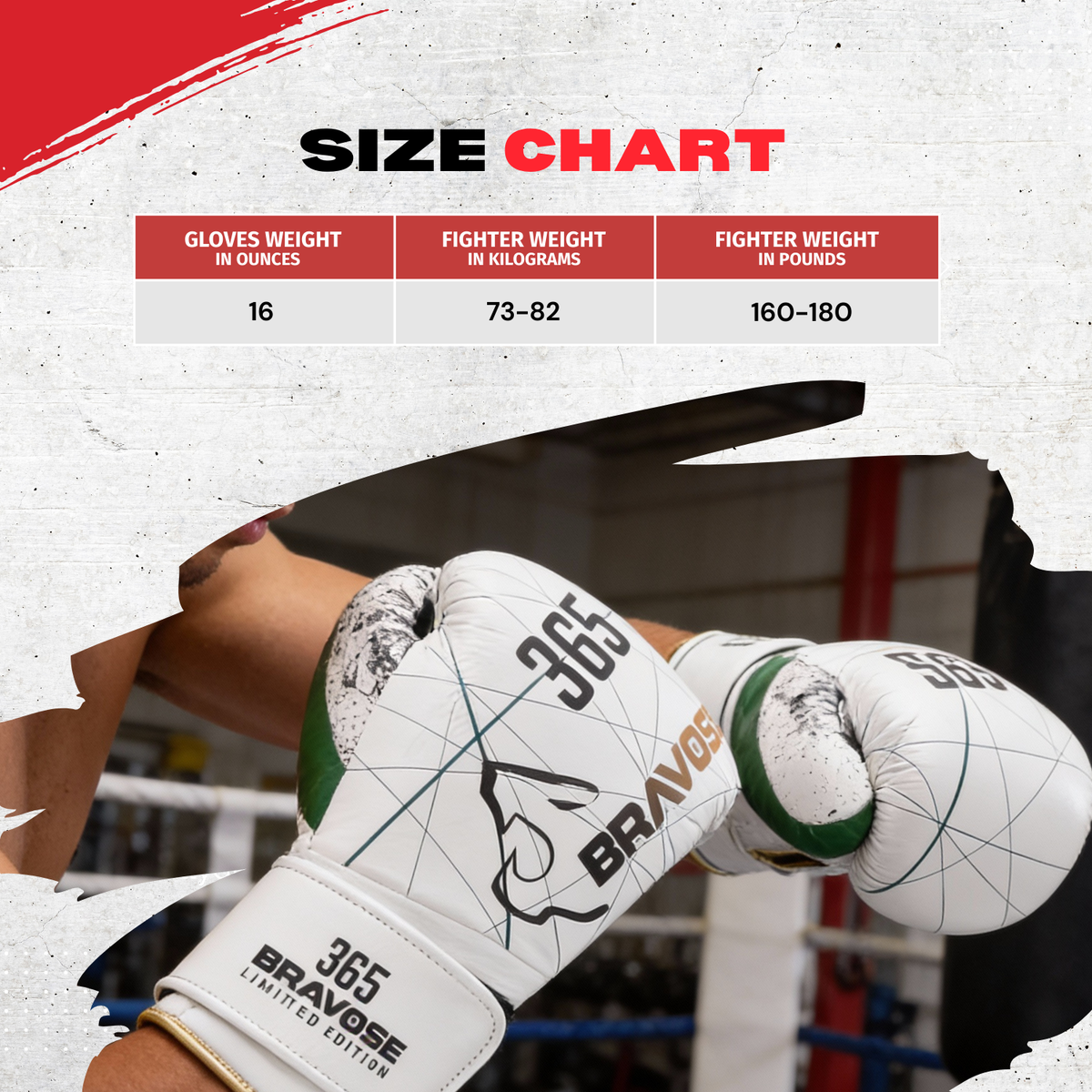 Bravose Limited Edition 16oz Velcro Boxing Gloves – 365 Series White