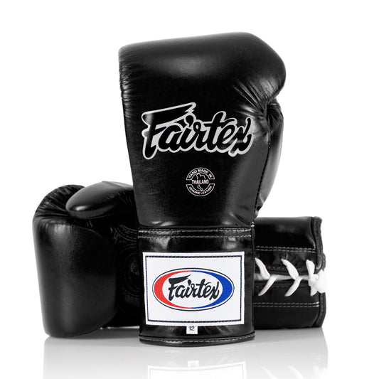 Fairtex BGL6 Lace-up Competition Boxing Gloves - Black