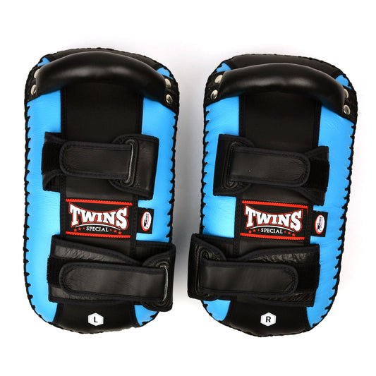 Twins Special KPL10 Curved Leather Thai Kick Pads - Light Blue-Black