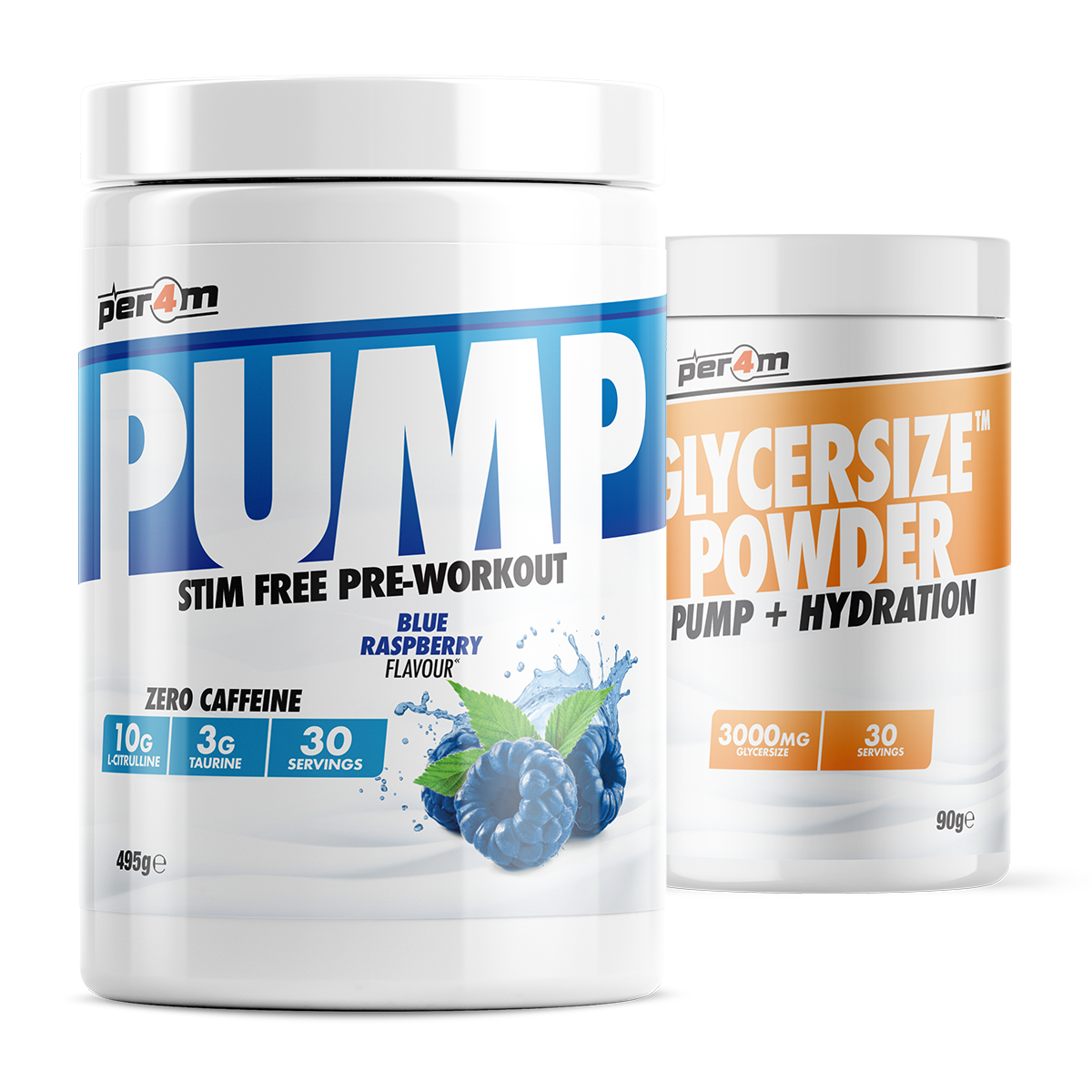 PER4M Pump Stim-Free Pre-Workout 495g with Glycersize – Blue Raspberry
