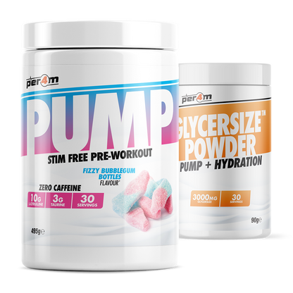 PER4M Pump Stim-Free Pre-Workout 495g with Glycersize – Fizzy Bubblegum Bottles