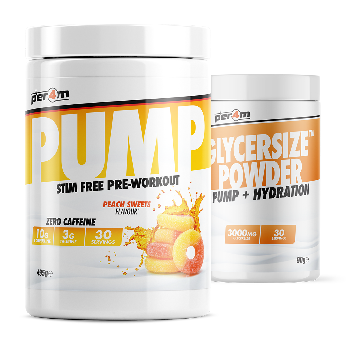 PER4M Pump Stim-Free Pre-Workout 495g with Glycersize – Peach Sweets