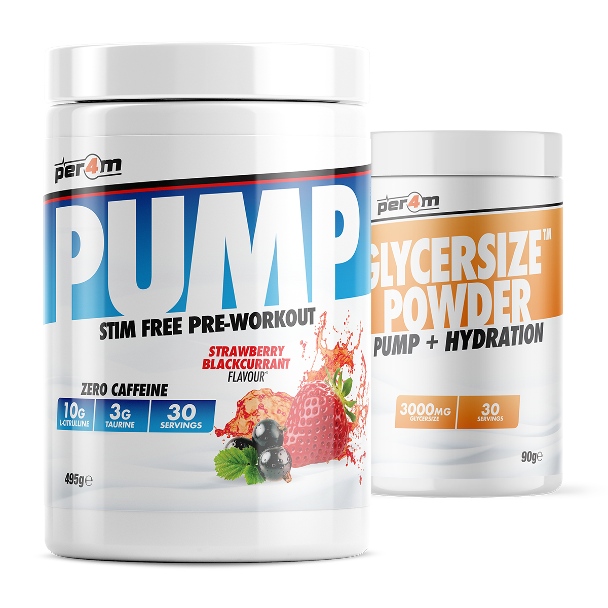 PER4M Pump Stim-Free Pre-Workout 495g with Glycersize – Strawberry Blackcurrant