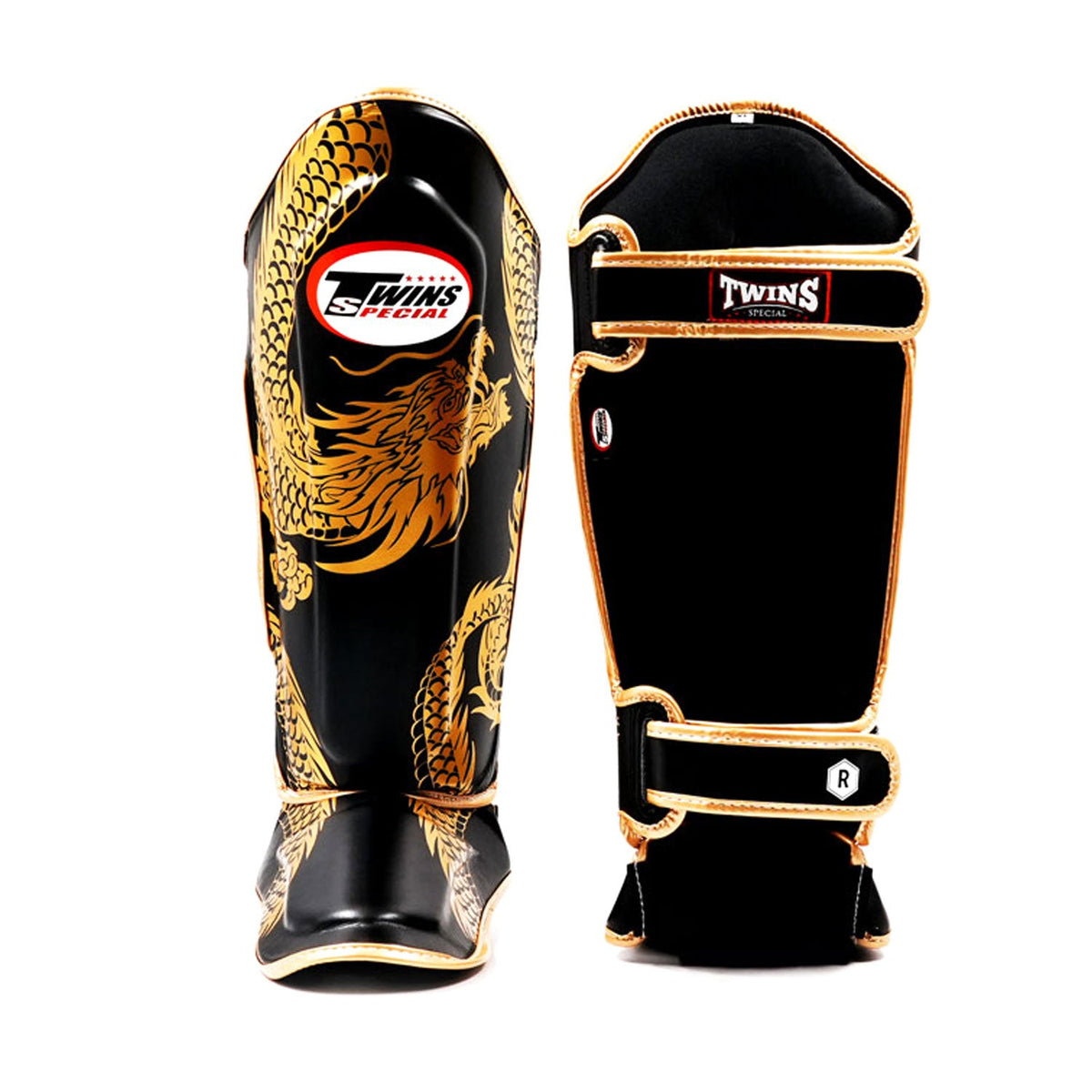 Twins Special FSGL10-49 Leather Shin Pads - Dragon Black-Gold